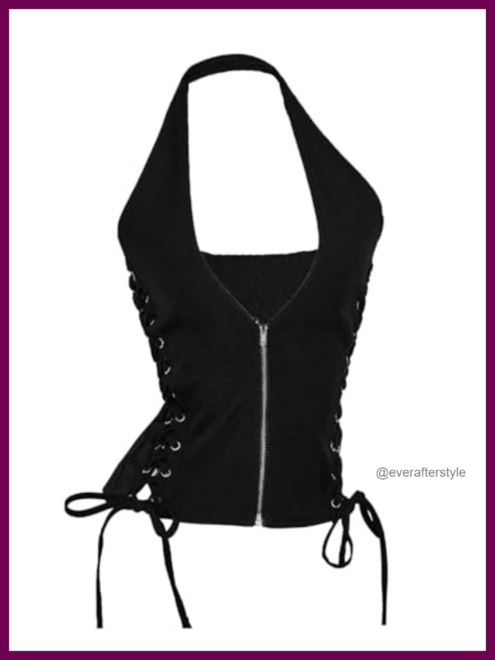 Lace Up Halter Top Zip Up Deep V Neck Sleeveless Slim Fit Goth Going Out Top